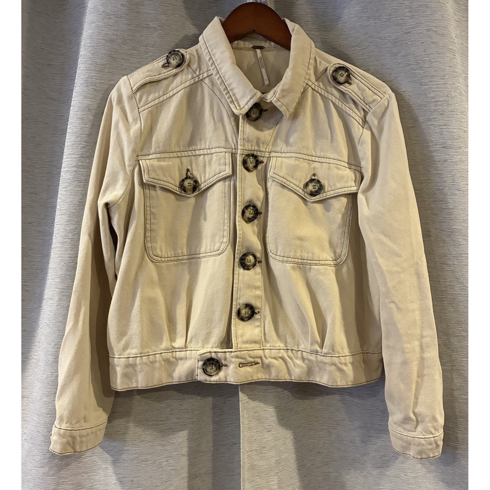 Free People Ivory Eisenhower Denim Jacket Size S‎